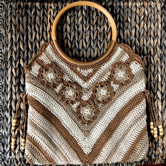Handbags - Boho Crochet Purse With Wooden Handles